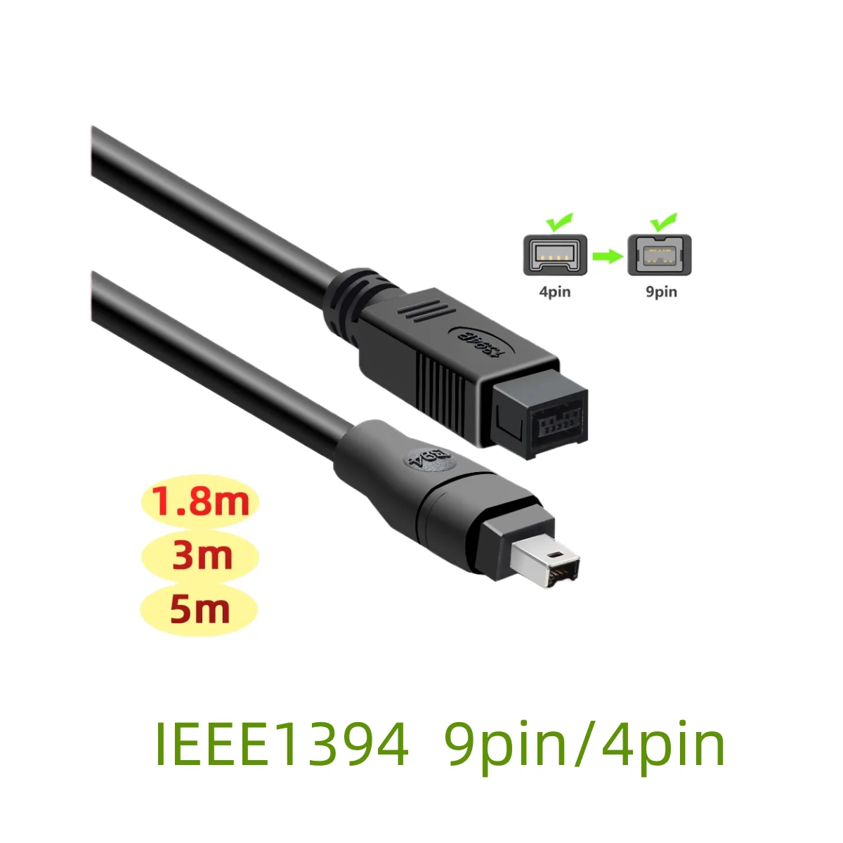 

1pcs 1.8m 3m 5m IEEE1394A Data Cable IEEE 1394 9Pin to 4Pin Industrial Camera Cable Firewire 800 Mbps 1.8M