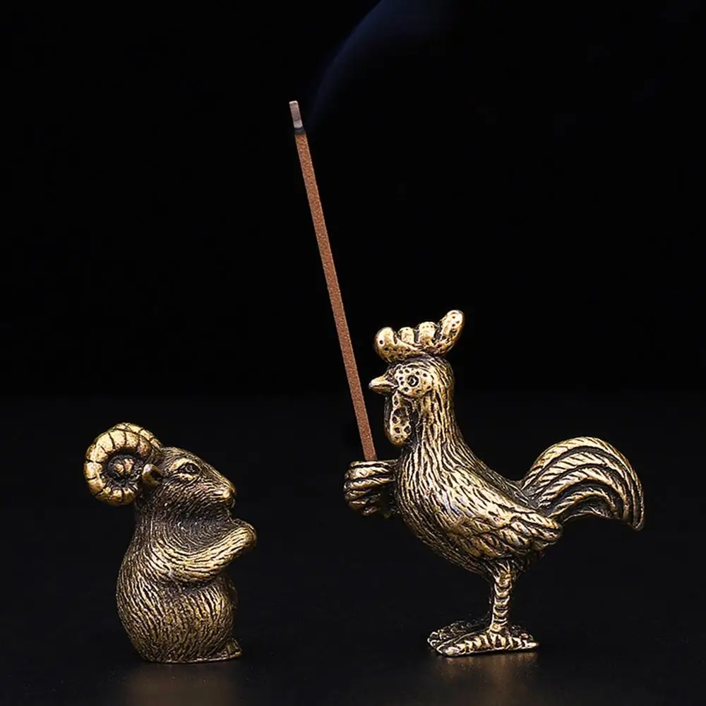 Metal Incense Stick Holder Burner Censer Mini Chinese Zodiac Animal Joss Stick Stand Collectable Figurine for Home Decoration