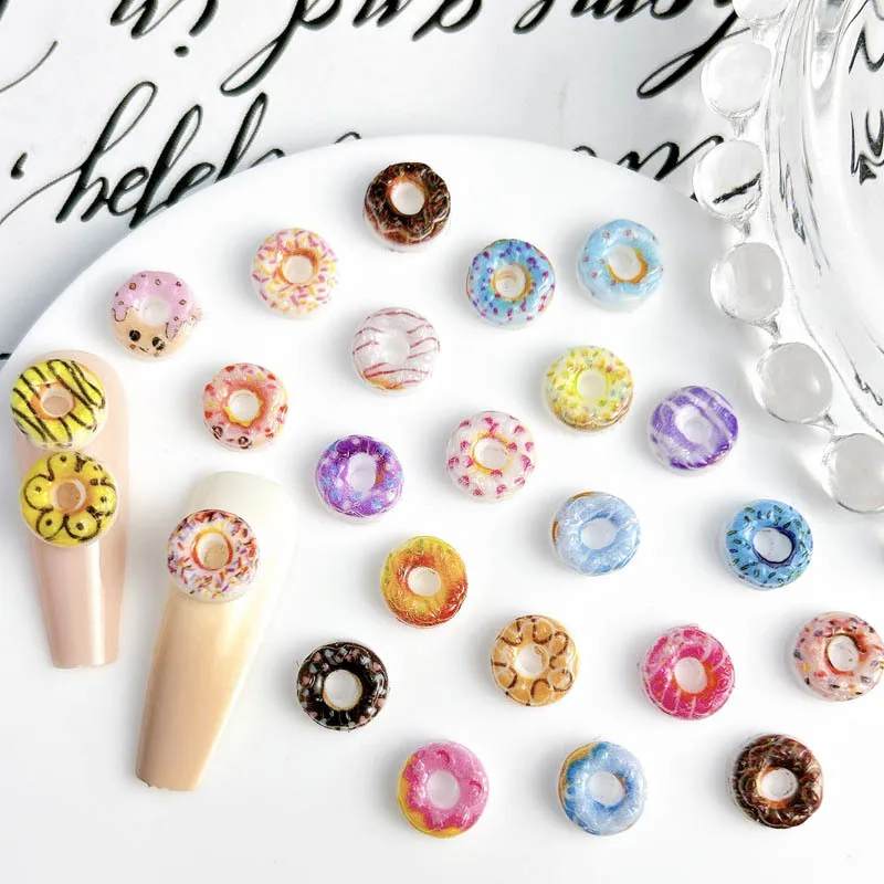 30PCS 3D Acrylic Doughnuts Bread Nail Art Charms Accessories For Manicure Decor Christmas Nails Decoration Supplies Material