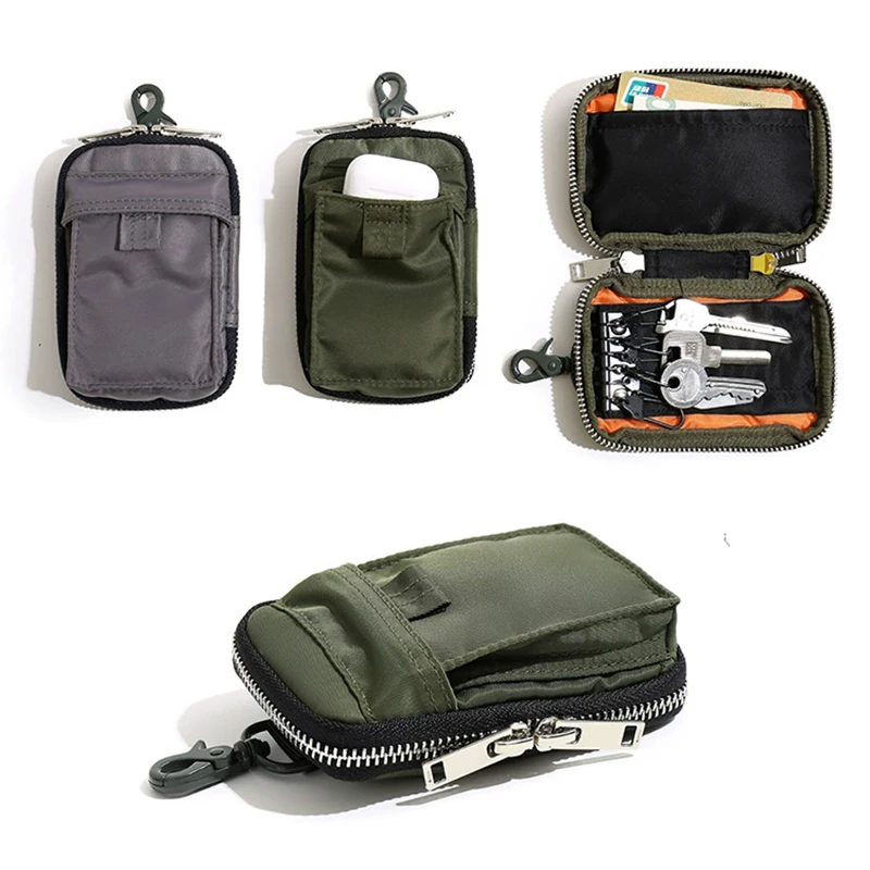Casual Nylon Coin & Card Holder with Zipper, Color Block Key Pouch, Trendy Small Hanging Bag, Free Style Polyester for Youth