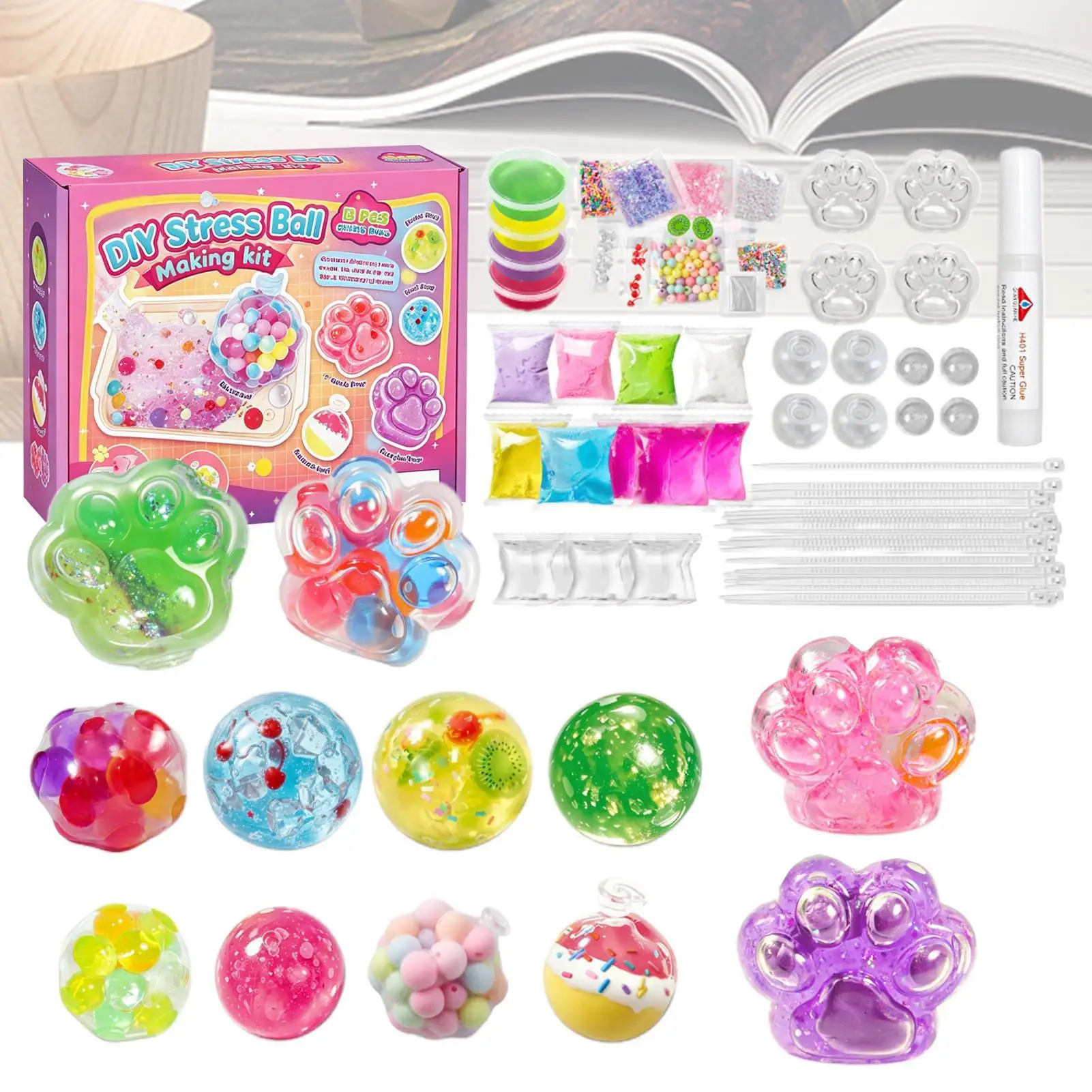 Stress Ball Making Kit Soft Relief Funny Slush Cat Paw Craft Accessories for Kids Boys Girls Home Travel Preschool Classroom