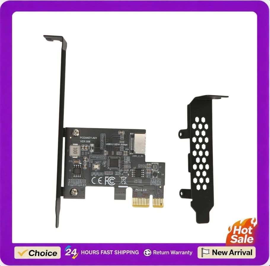 Universal PCIE to USB 3.2 Expansion Card Black 5Gbps High Speed PCIE X1 to USB3.2 Gen1 TYPE E 20PIN Expansion Card For Desktop