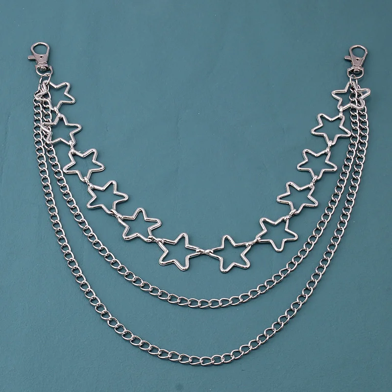 Metal Punk Steet Layered Chain Hollow Star Keychains For Women Men Waist Key Wallet Jeans  Pants Belt Chains Jewelry Accessories