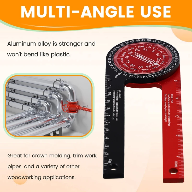 Medidor de ângulo de 360 graus para carpintaria, medidor de ângulo horizontal, localizador de corte de ângulo, régua de ângulo diy, dispositivo de medição de ângulo