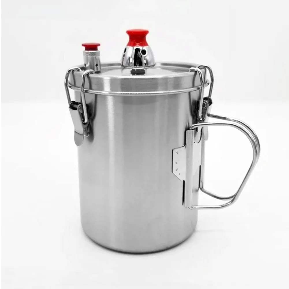 قدر ضغط صغير خفيف للغاية 304 من الفولاذ المقاوم للصدأ مع مقبض قابل للطي للتخييم في الهواء الطلق وعاء طبخ محمول مدمج منفرد