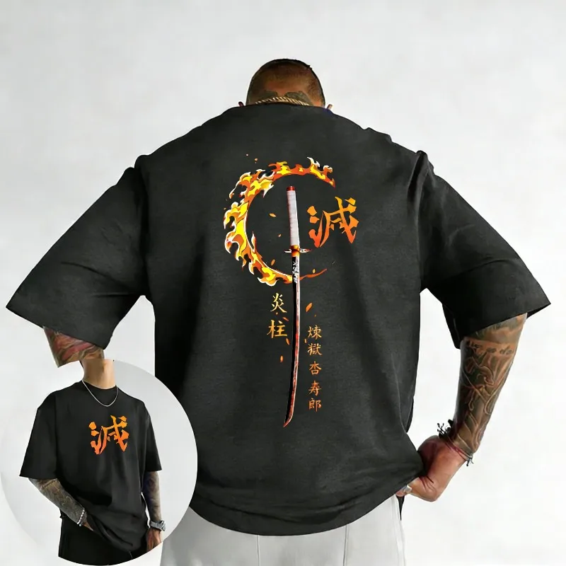 Demon Slayer Anime Rengoku Kyoujurou Joint T-Shirt 2026 Herren Sommer Neu Street Hip Hop Locker Lässig Y2K