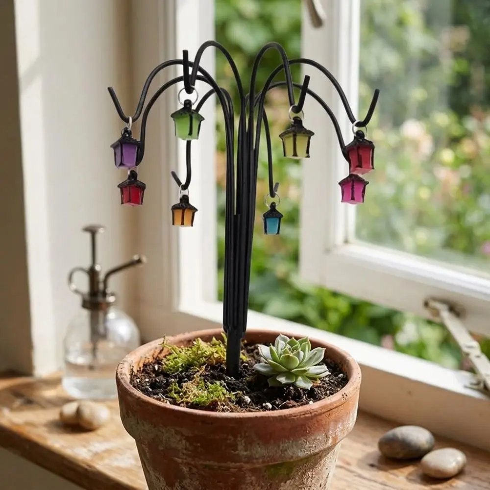 Glow-in-the-Dark Garden Lantern Stakes Colorful Lanterns Vintage DIY Succulent Pot Stakes Iron Art Rust-Resistant