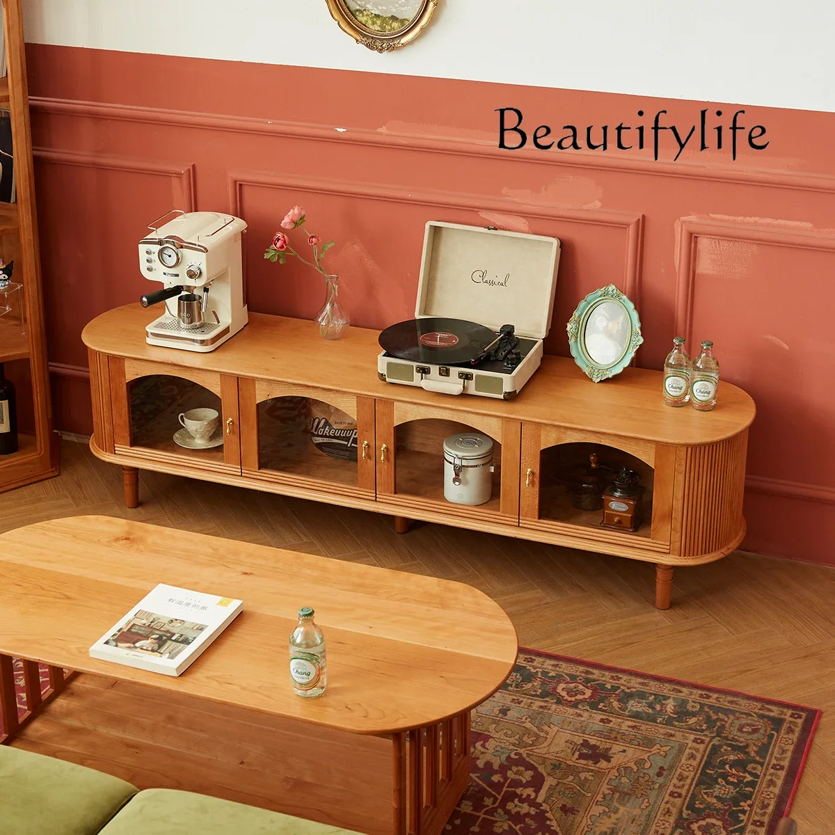 

Tt Nordic TV Cabinet Retro Small Apartment Home Living Room Solid Wood Modern Simple TV