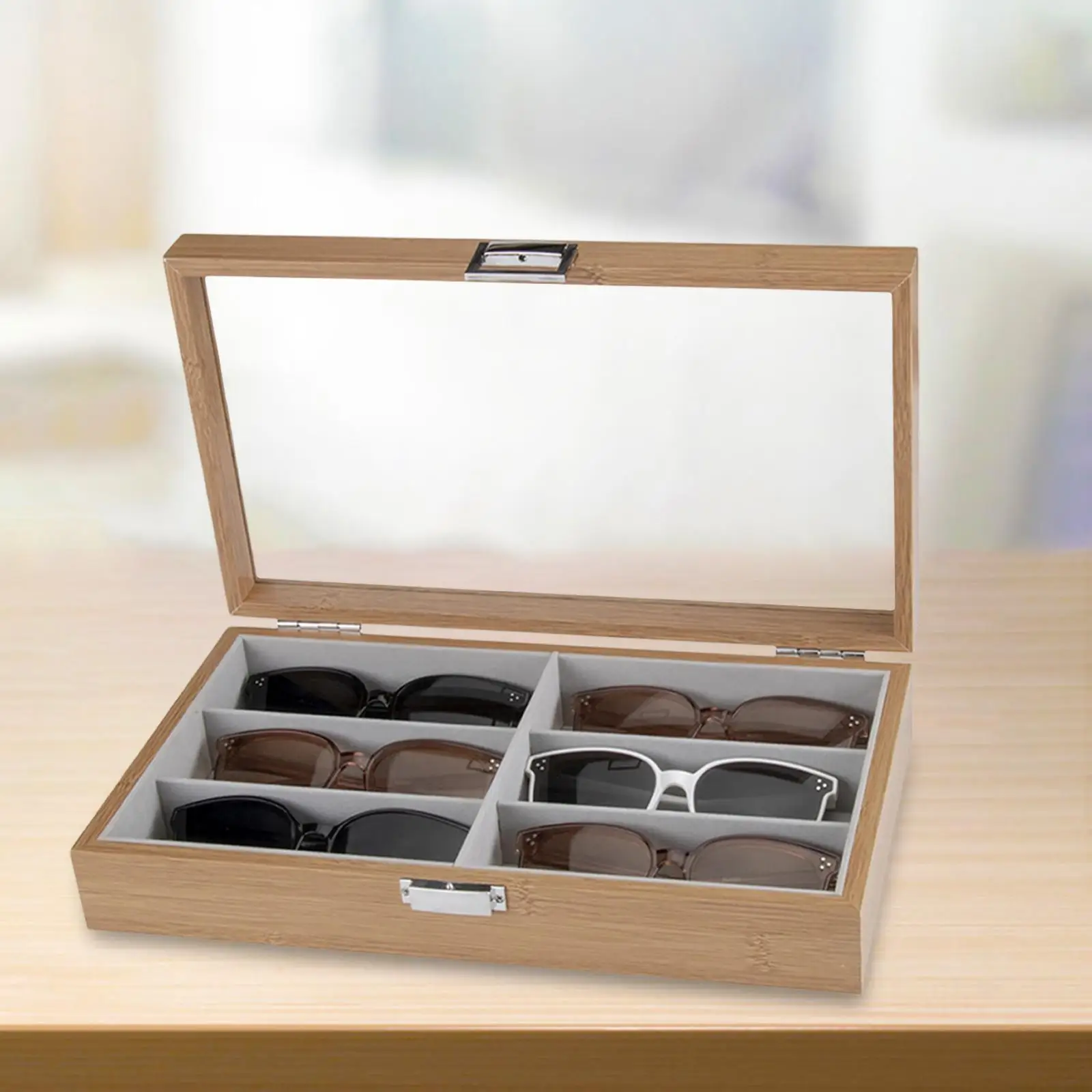 

6 Grids Sunglasses Organizer Wooden Eyeglasses Eyewear Case Holder Display Tray for Showcase with