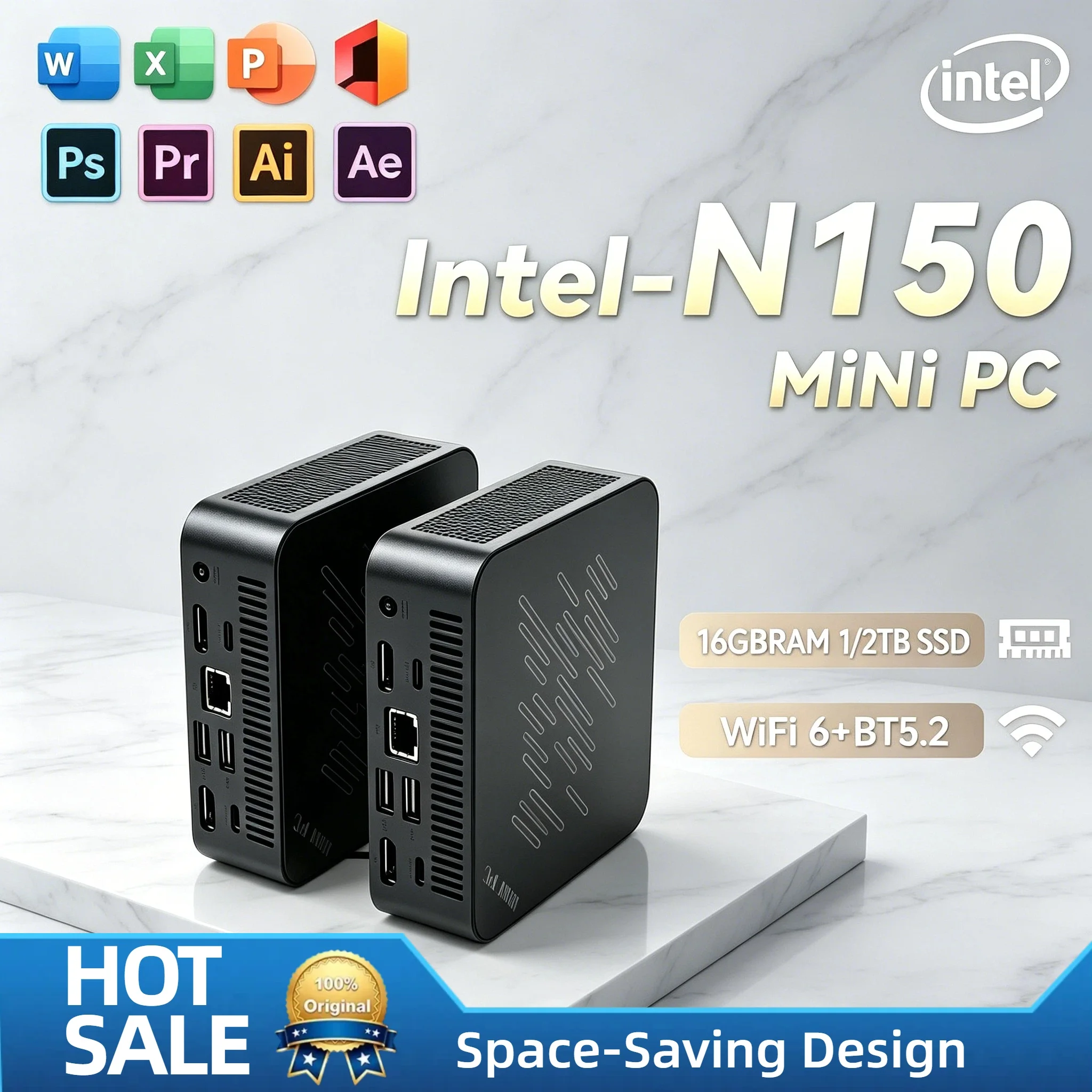 인텔 코어 N150 미니 PC 16GB 램 2TB NVMe SSD 트리플 4K WiFi6 효율적인 쿨링 홈 오피스 멀티태스킹 데스크탑 프로