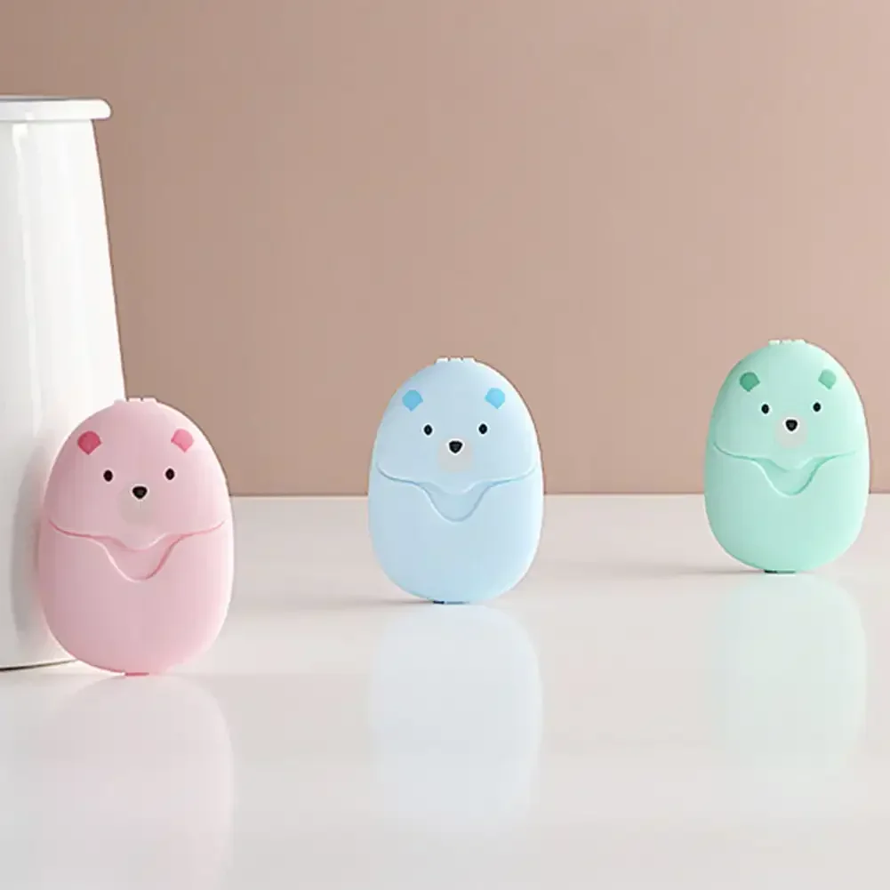 صابون ورقي للسفر، صابون تنظيف محمول للاستعمال مرة واحدة، ورق كرتوني للسفر، صابون ورقي لطيف على شكل دب، أقراص صابون ورقية للسفر