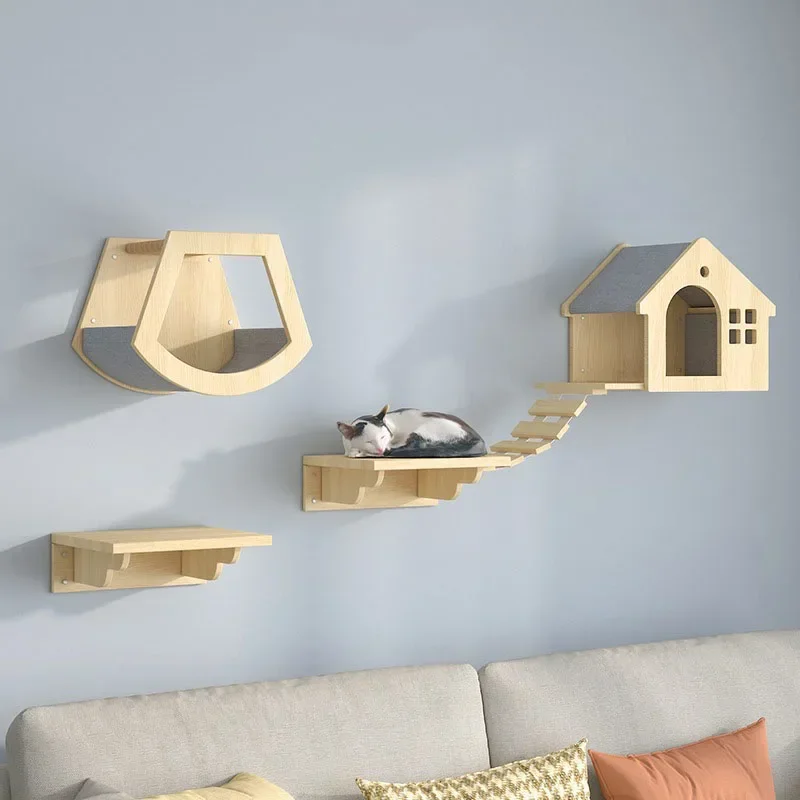 tt Wall Type Solid Wood Cat Scratching Post Game Climbing Frame Scratching Platform Tower Ceiling Condo Tree Cats Pet Products
