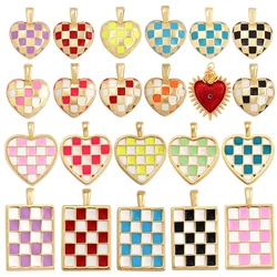 Sweet Trendy Enamel Dripping Oil Checkerboard Charm Pendant,Cute Pink Mosaic DIY Necklace Accessories For Jewelry Making L18