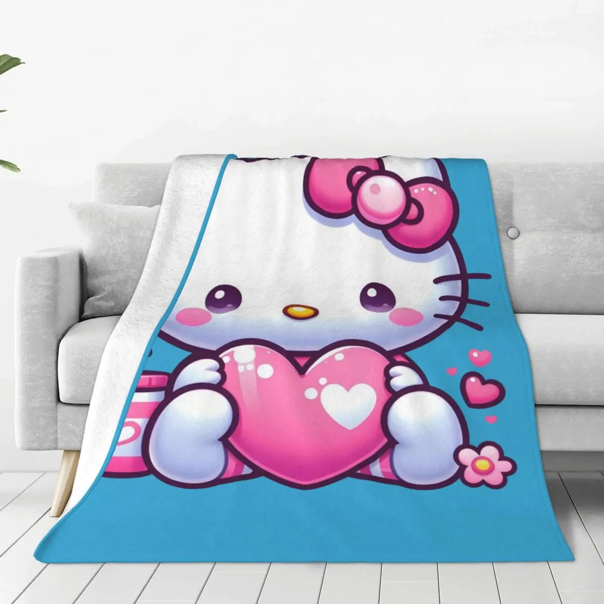 

Custom Hello Kitty Cartoon Blanket Soft Fleece Spring Warm Flannel Throw Blankets for Sofa Travel Bedroom Bedspread