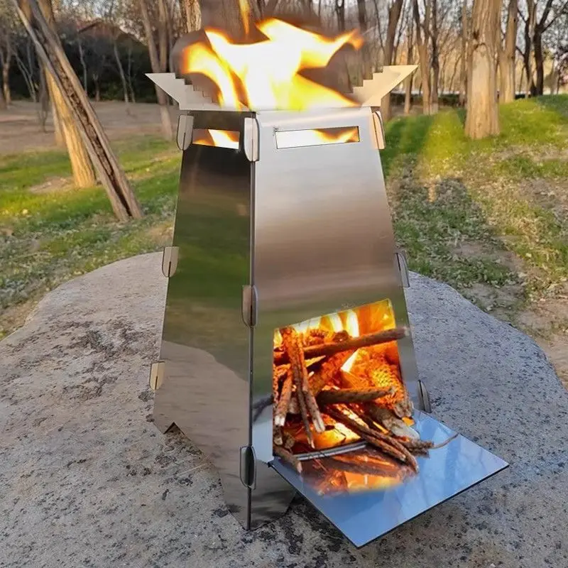 

GIEMZA Metal Grill Outdoor Foldable Charcoal Grill Rocket Stove for Camping Picnics Vehicle Use BBQ Compact Size Carryover