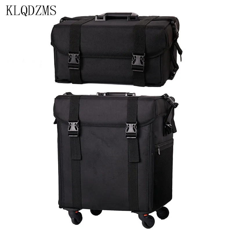 KLQDZMS New Cosmetic Case Professional Beauty Manicure Tool Box Oxford Cloth Trolley Case Set with Wheels Rolling Makeup Bag