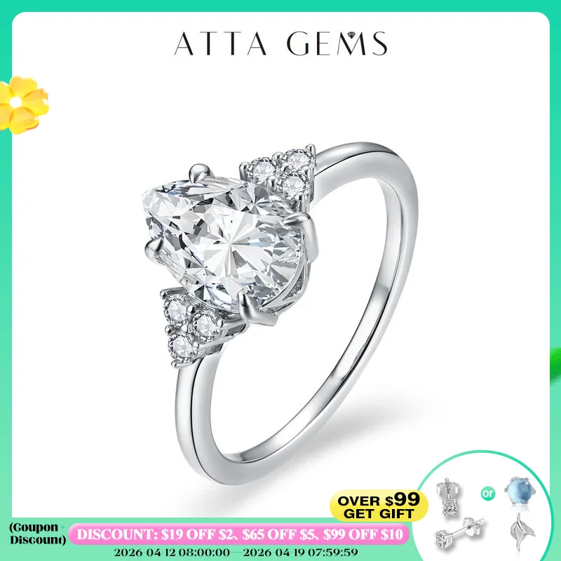 

ATTAGEMS новый твердый S925 серебро ct кольца с муассанитом для женщин D VVS1 грушевидной формы бриллиант обручальное свадебное ювелирное изделие в подарок