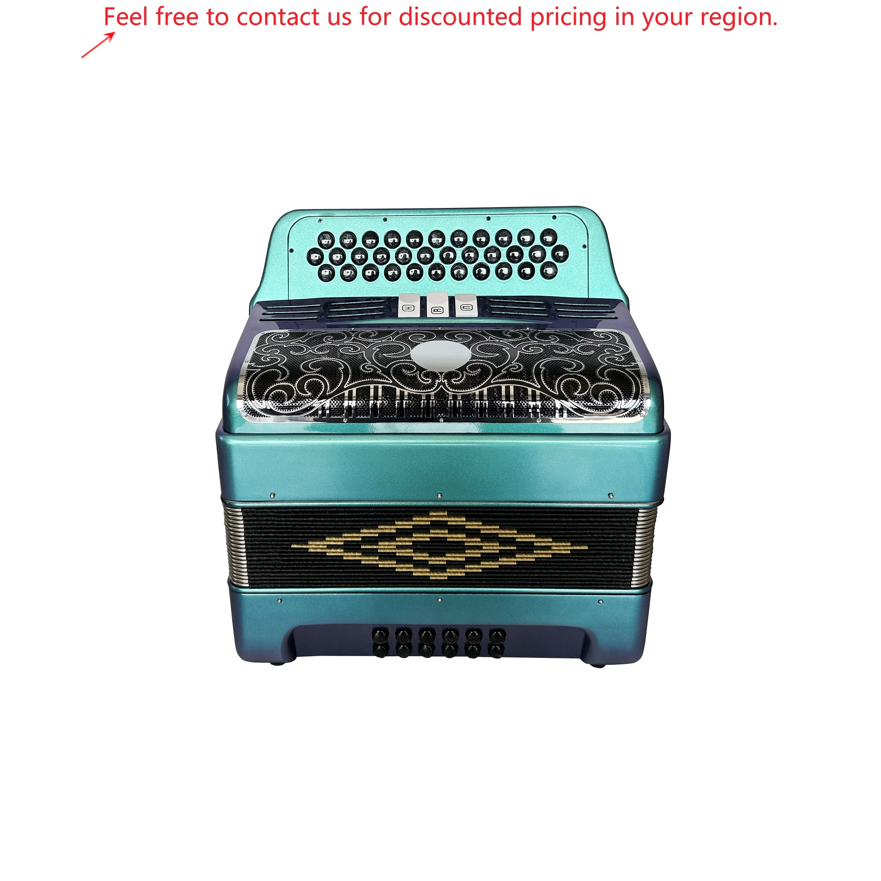 

High Quality Diatonic Accordion Instrument JB3412C Green Chameleon 34 Buttons 12 Bass 3 Registers Black Silver Grill Black Wood
