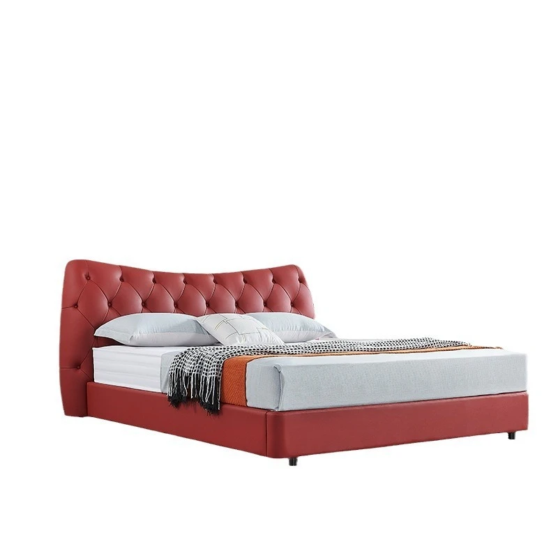 

Modern minimalist leather bed, designer lunar surface pull-up bed, Italian minimalist small apartment master bedroom double