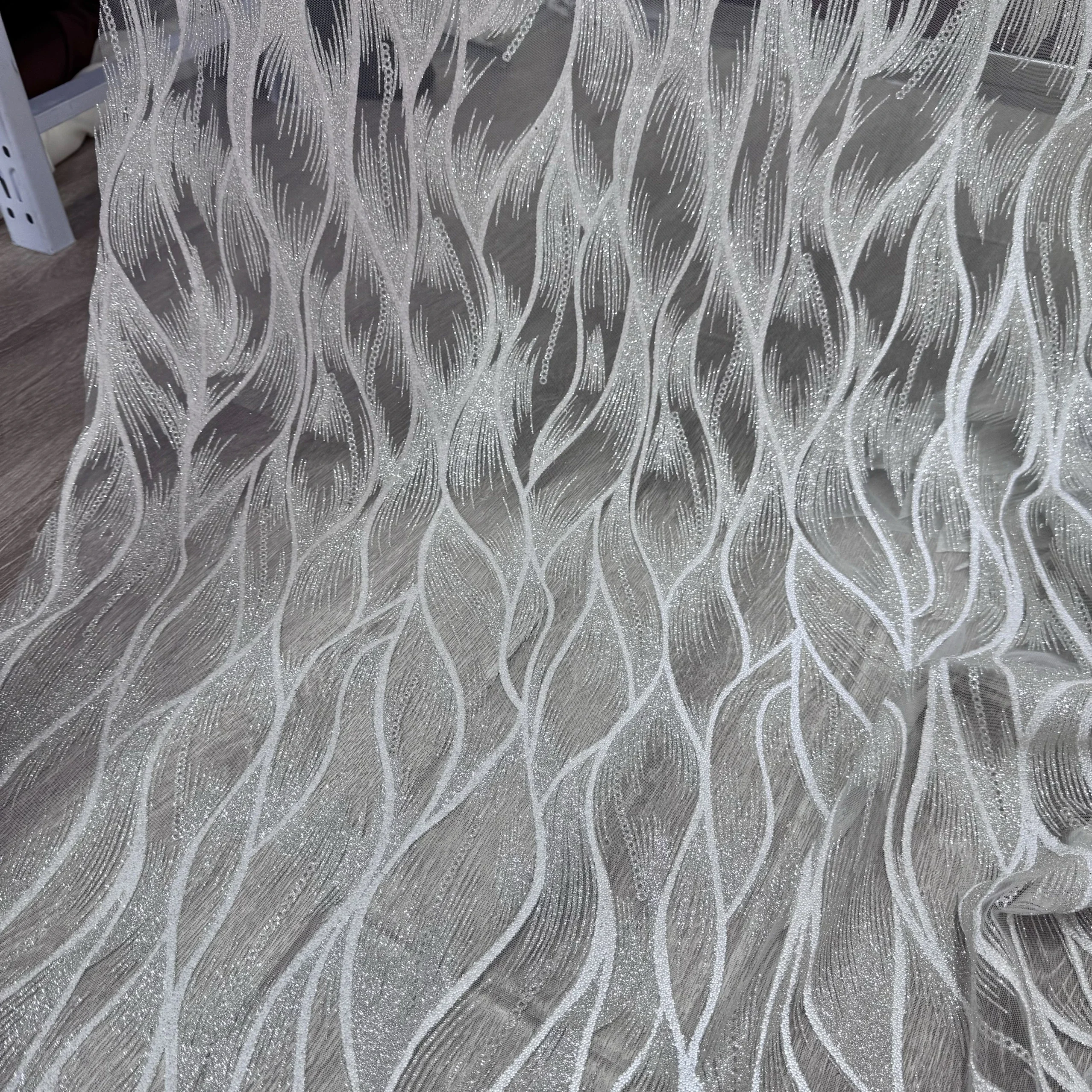

Pearl glitter ripple spray silver powder mesh fabric sewing wedding dress evening gown decorative fabric