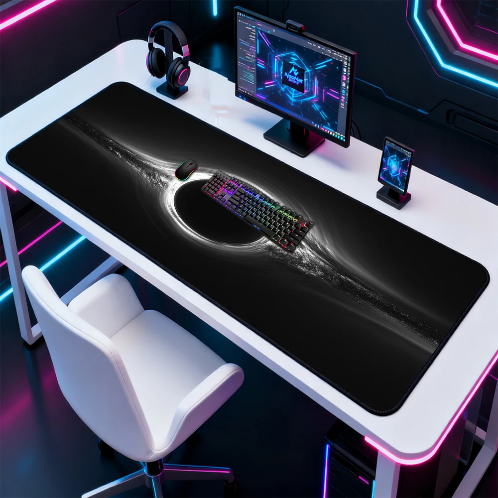 Space Black Mouse Pad Hole Extra Large Gaming Desk Mat Monochrome Universe 140x60 Cosmic Mousepad Aesthetic Decor 1200x600 view 2
