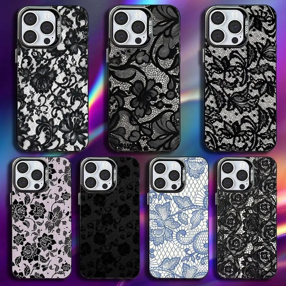 

Lace Print Pattern Phone Case For iPhone 17,16,15,14,13,12,11,Pro,Max,Plus,Mini,XS,SE Anti Fall Black Matte Hard Bumper