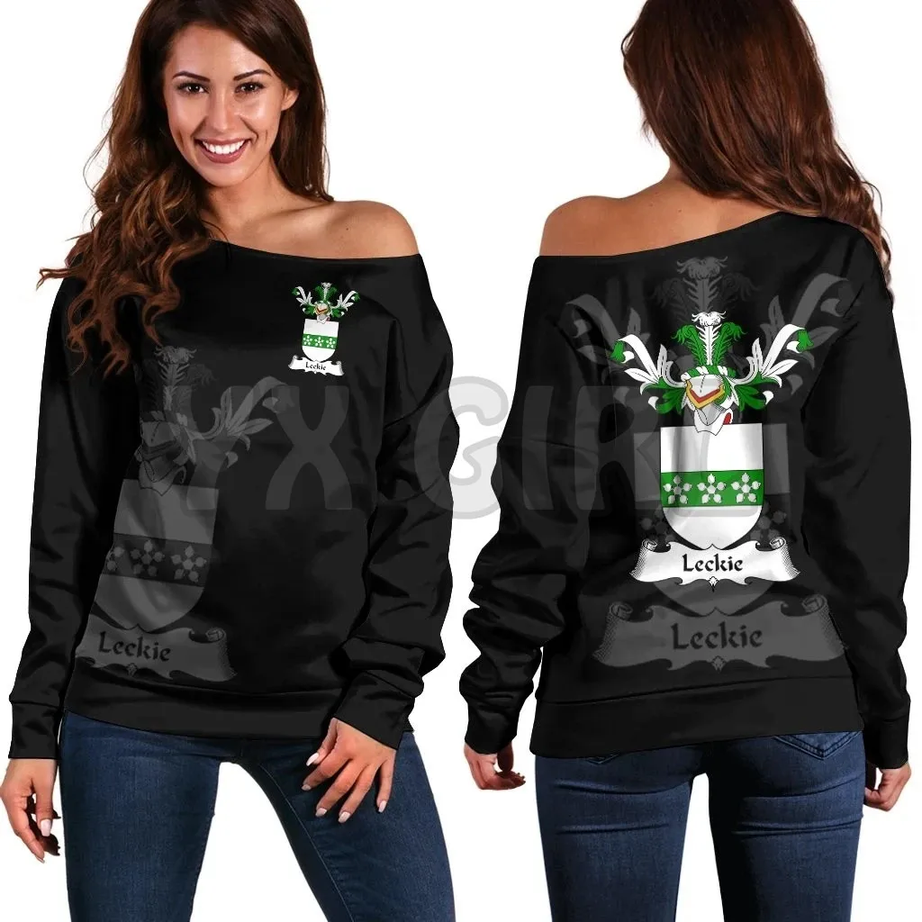 YX GIRL Levington Family Crest Women's Off Shoulder Sweater  3D Printed Novelty Women Casual Long Sleeve Sweater Pullover