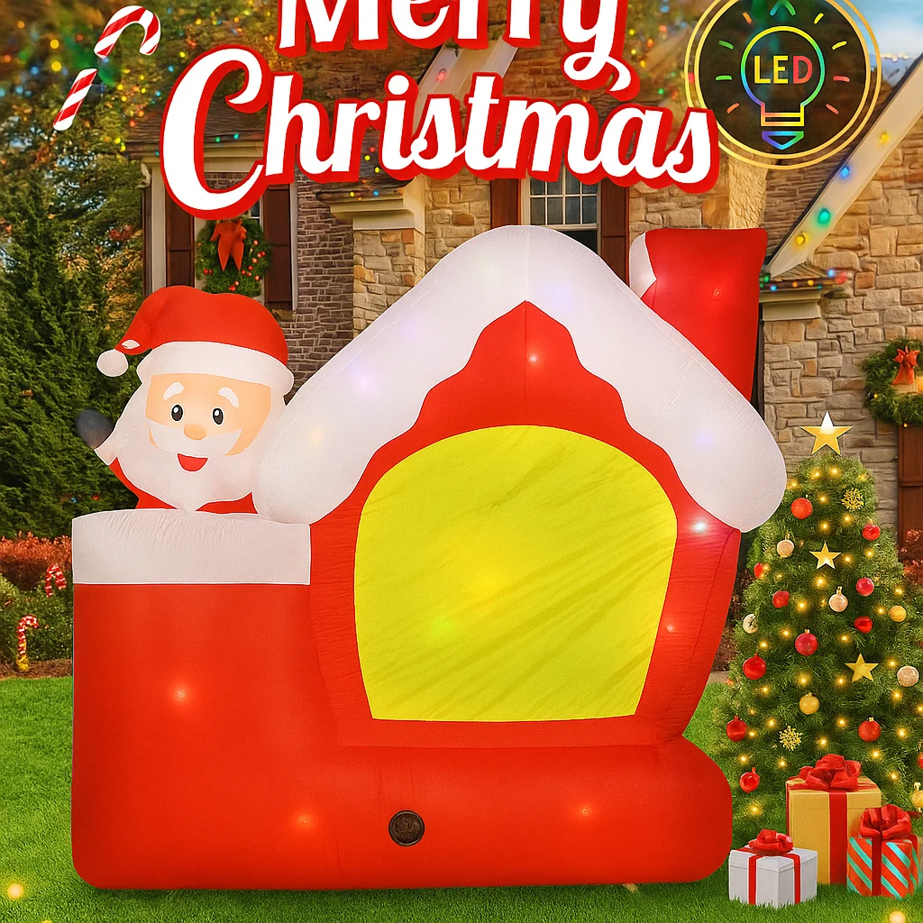 Illuminazione natalizia gigante da 7 piedi con luci a LED Natale gonfiabile Casa di Babbo Natale Elfo Forniture per prato di Natale Ornamenti per feste in casa