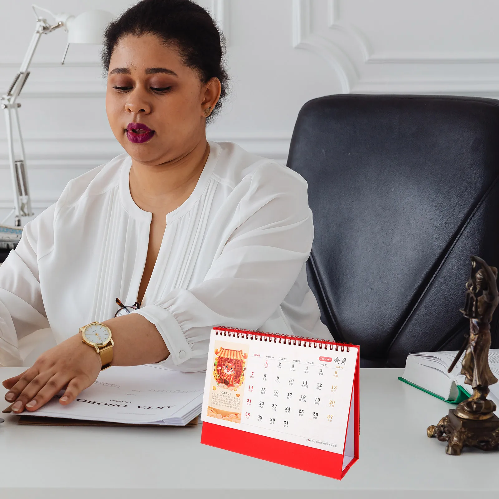 

Chinese Style Desk Calendar 2024 Desktop Table Calendar Small Freestanding Organizer Holiday Birthday Reminder Office Use