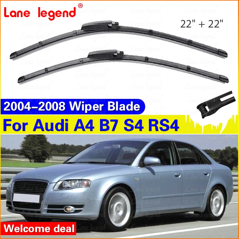 

For Audi A4 B7 S4 RS4 2004 - 2008 Front Wiper Blades Windshield Windscreen Window Car Rain Brushes 22"+22" Accessories