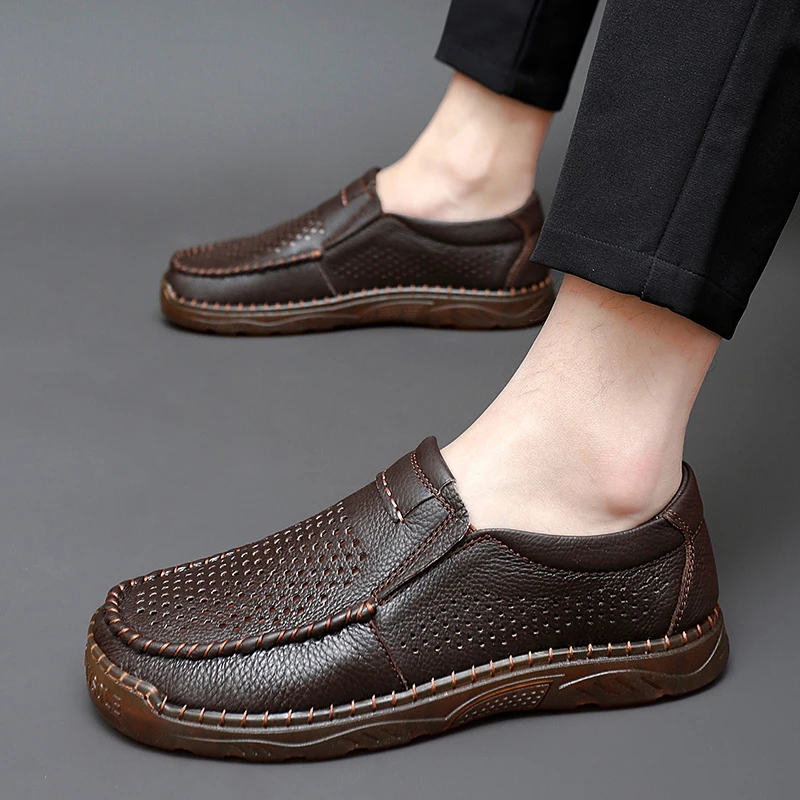 

Genuine Leather Shoes Men Luxury Brand 2024 Casual Slip on Formal Loafers Male Driving Shoes Trekking Breathable Flats Men's