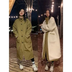 Winter Jacket for Women Wearing Both Sides New Korean Autumn Winter Thickened Long Parkas Warm Fake Lamb Button Padded Overcoats