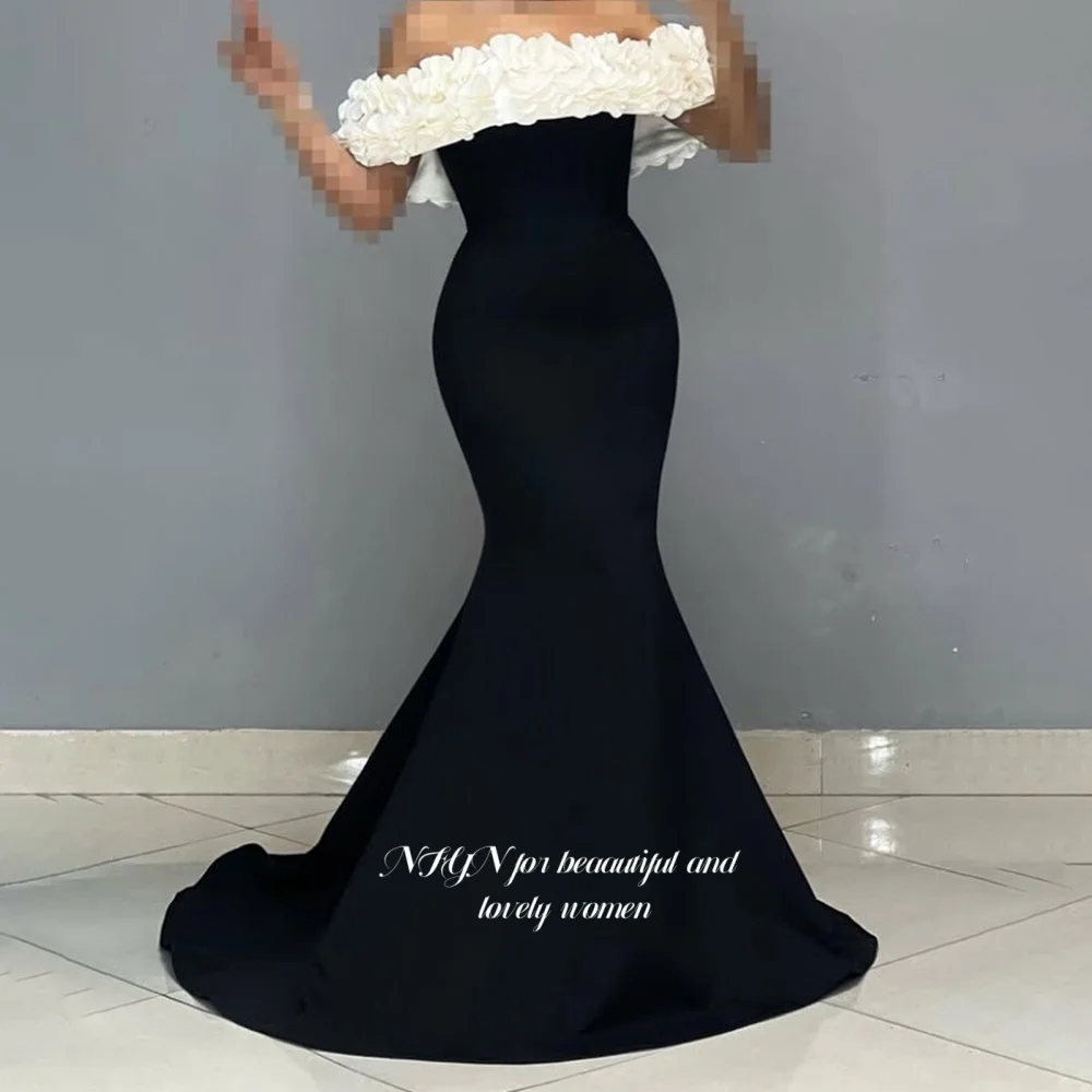 

NFYN Off Shoulder Prom Dress 3D Flowers Evening Dress Lace Up Back Party Dress فساتين مناسبة Customized