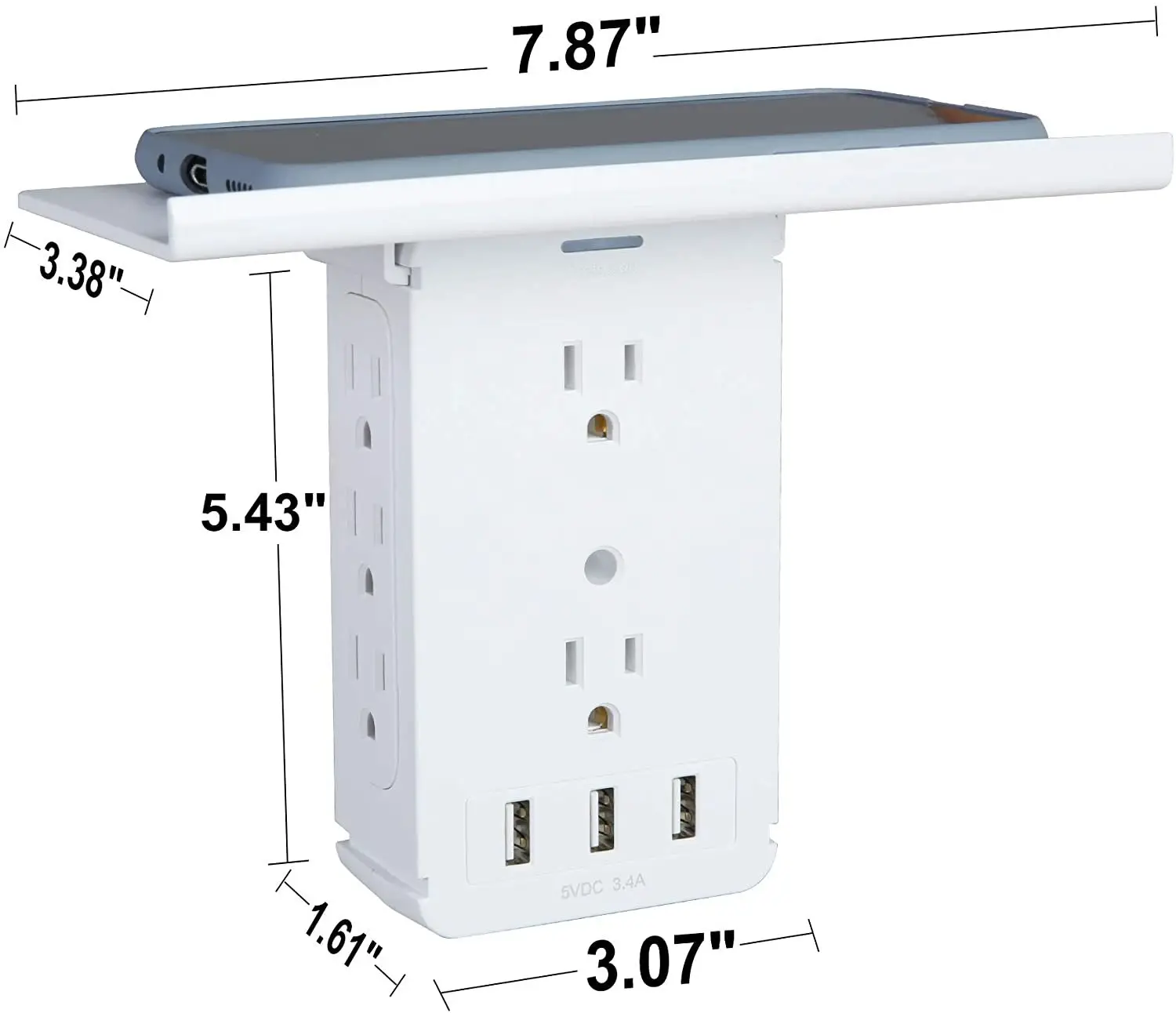 Bosonshop Wall Outlet Extender-2 Pack Surge Protector Multifunctional Outlet Wall Plug with 3 USB Ports(3.4A Total), 8 AC Outlet