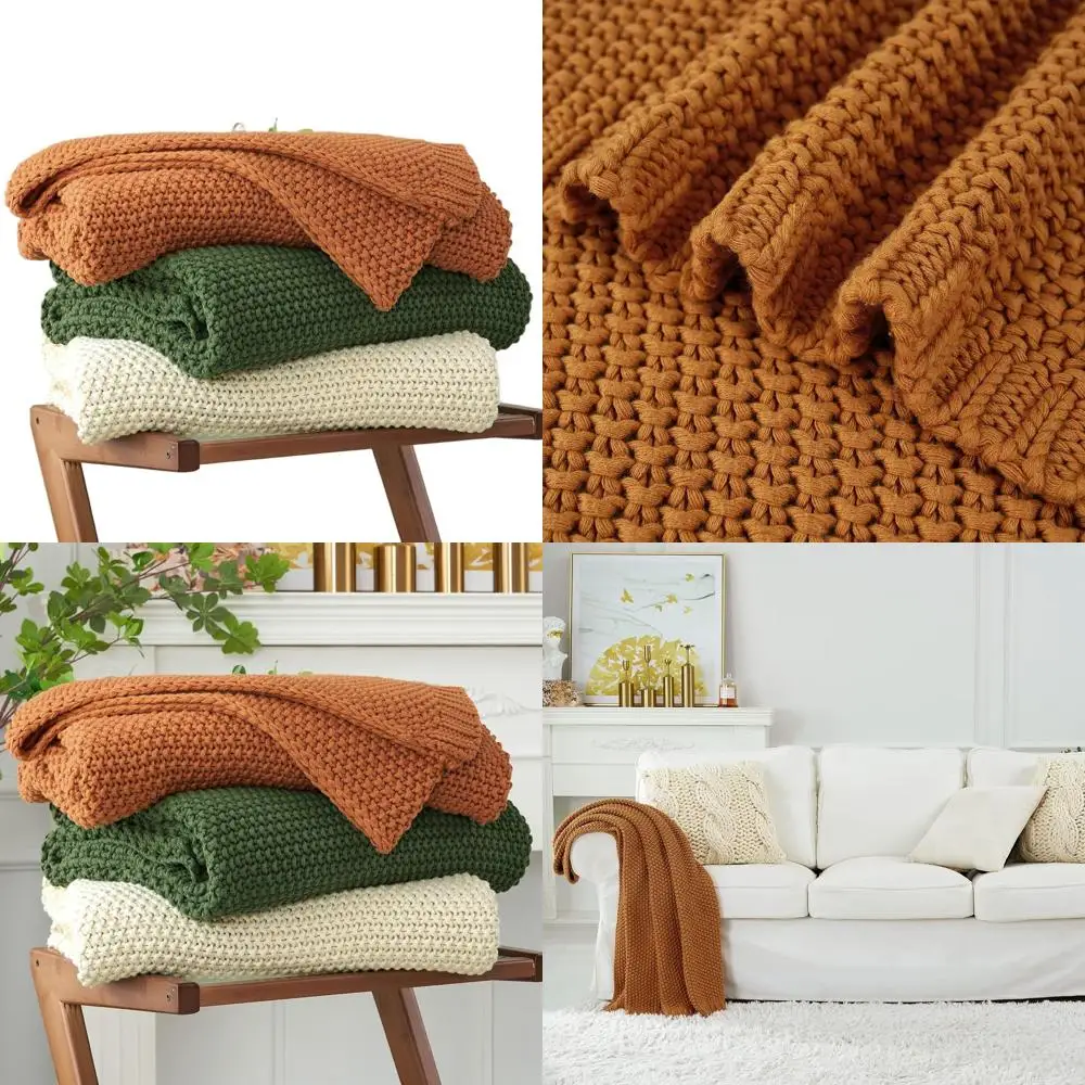 

Lightweight 60x80 Burnt Orange Organic Cotton Throw Blanket for Sofa, Couch, Bed, Nursery - Rustic Chic Style
