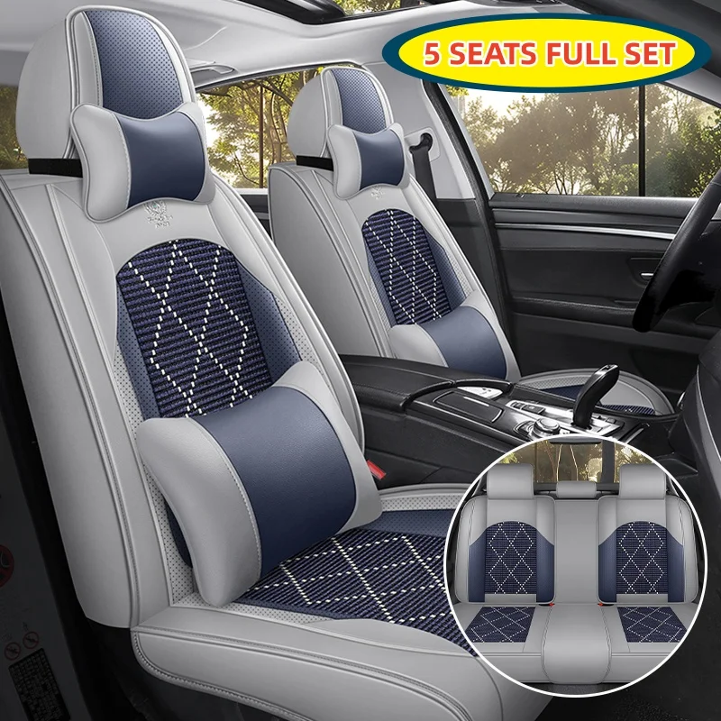 (Luxury Edition) Five Seats in the Car, Equipped with 2 Comfortable Headrests and 2 Soft Lumbar Supports, Luxurious Ice Silk Full-Cover Car Seat Covers, Universal Fit, High-Quality Ice Silk Fabric, Refreshing and Breathable, Not Stuffy, Suitable for All Seasons, Easy to Clean and Maintain, Three-Dimensional Design, Fits the Seats Well, Three-Dimensional Wing Support, Enhances Your Driving Experience, Five Colors Available, Suitable for Sedans, Suvs, Trucks and Other Various Vehicle Types