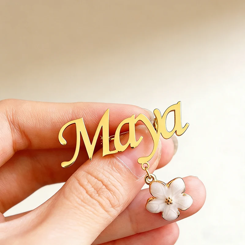 

Custom Name Flower Drop Pendant Letter Nameplate Personalized Luxury Stainless Steel Laser Cutting Jewelry For Women Kids Gift