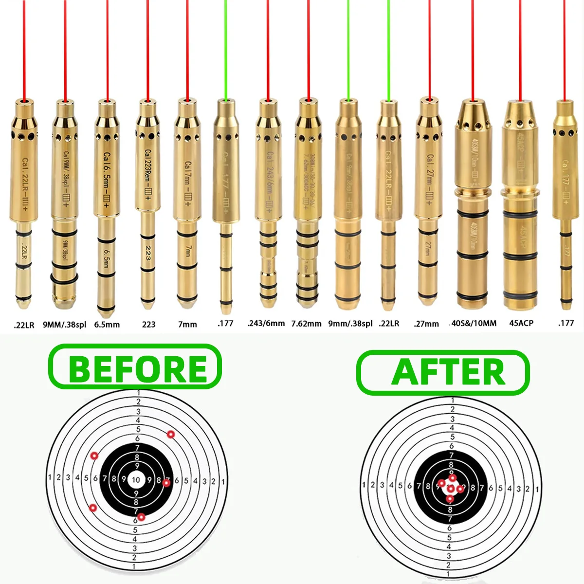 .38spl .22LR Red Lase Boresighter 7.62 9mm 6.5mm 7mm .177 .223 Cal Training Bullets Hunting Bore Sight shooting Laser calibrator