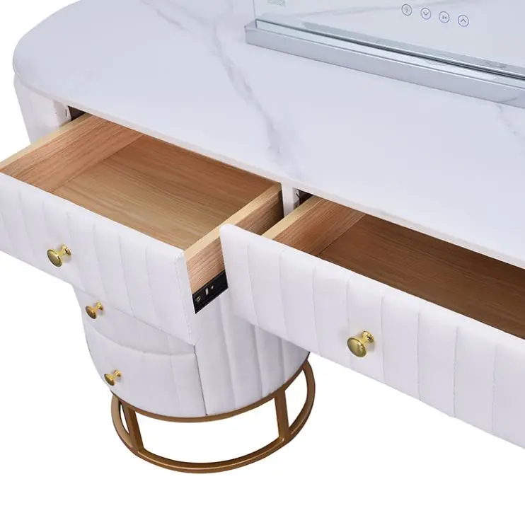 European Style OEM Household Apartment Storage Personal Beauty Vanity Table With Hollywood Makeup Mirror image 2