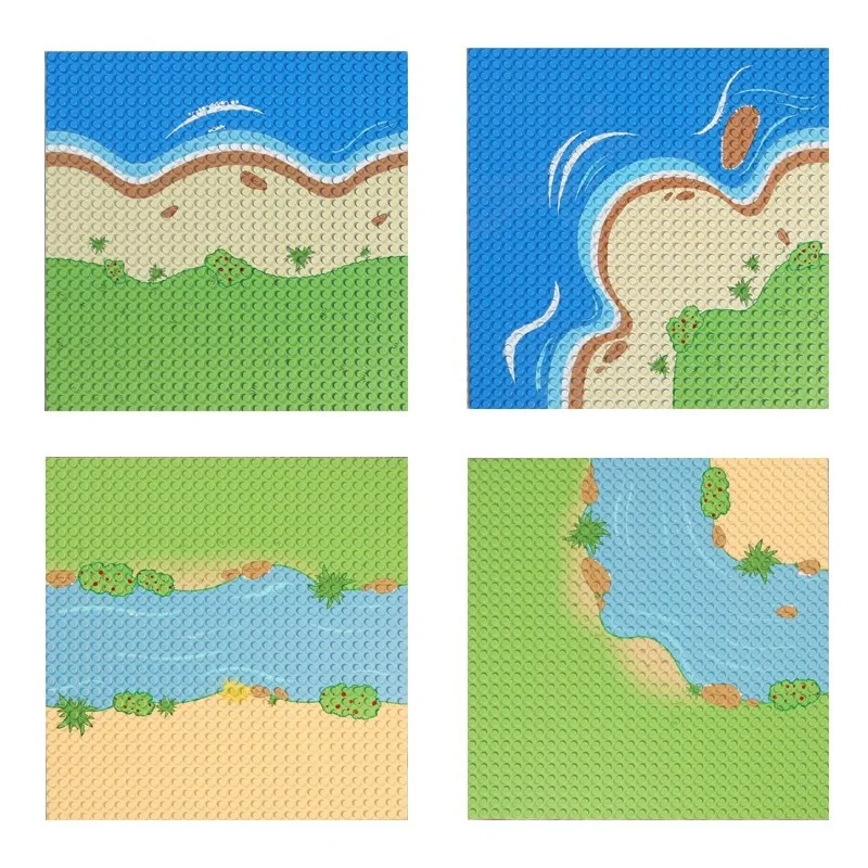 Children's Playsets 32x32 Modular Building Blocks with Island Desert Grassland River and Other Themed Scene Components