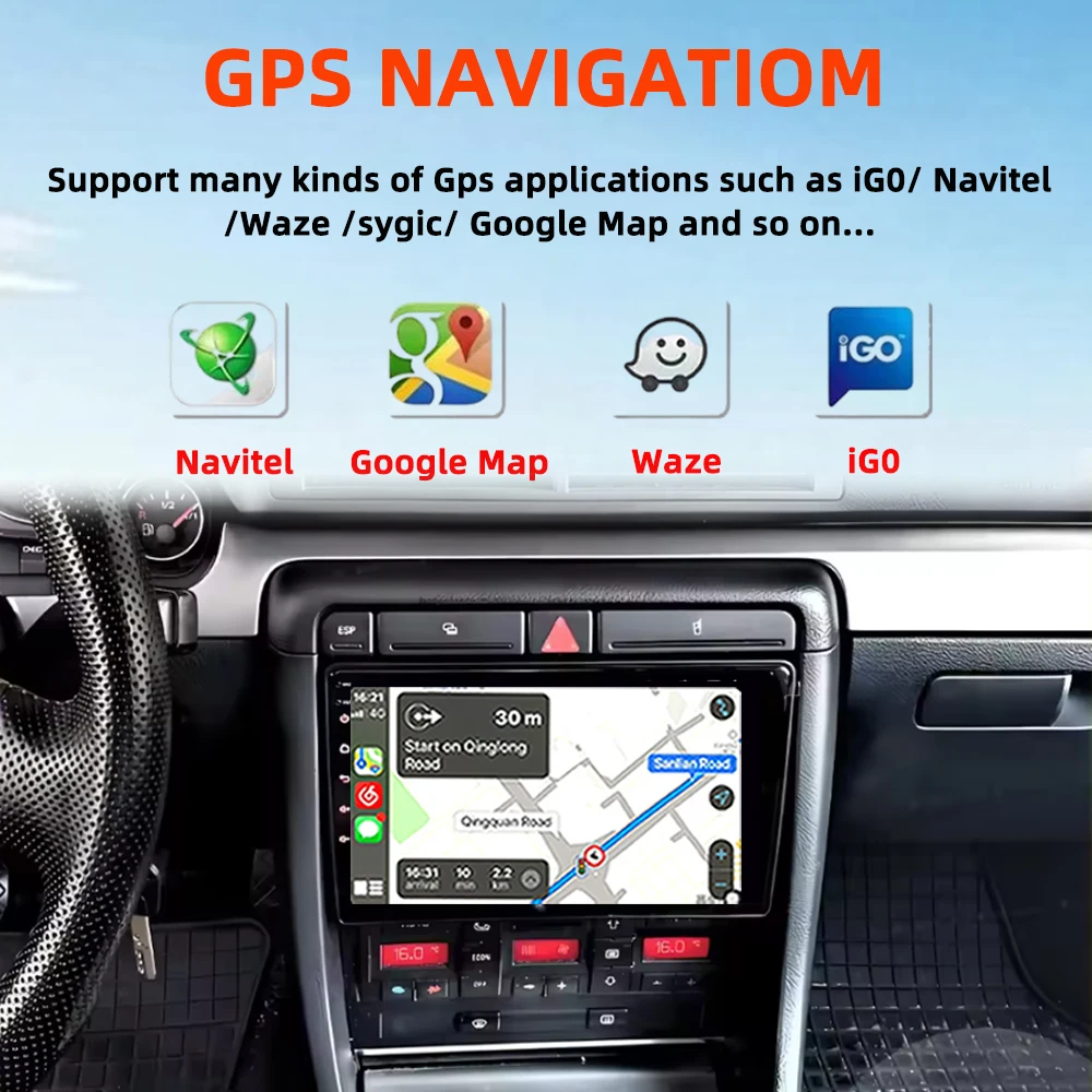 Radio Multimedia Android 16 para Audi A4 2 3 B6 B7 S4 RS4 2000 - 2009, Reproductor GPS, Navegador, Estéreo, 4G, WIFI, CarPlay, Pantalla Táctil 5