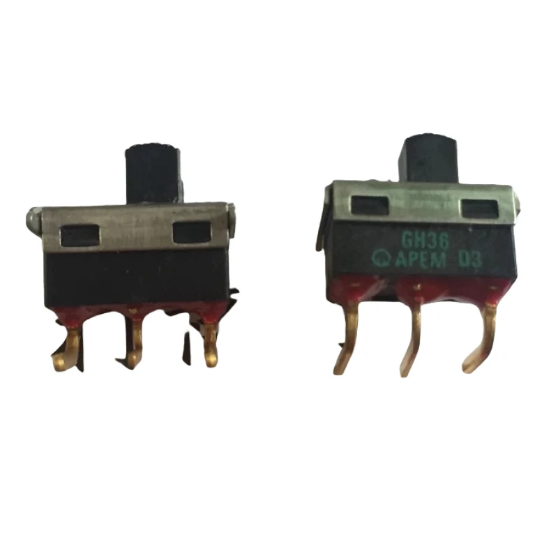 

1PCS/LOTS 100% France APEM Toggle Switch GH36W000001 Bent Foot 3 Pins 2 Positions Slide Button Pull Gold Plated Foot IC