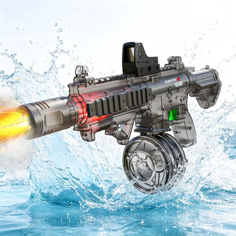 Simulierte Elektrische Wasserpistole für Kinder mit LED-Licht Blinkende Automatische Wasserblaster mit Raucheffekt Sommer-Outdoor-Spielzeug