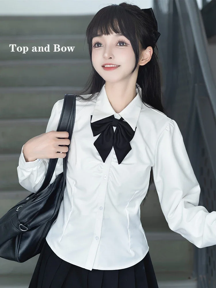 Koreanische frauen Hemd Jk Schule Mädchen Uniformen Top Sexy Weiß & Blau Schlanke Taille Zurück Strap Lange & kurze Hülse Anzug Anime Cos Kostüm