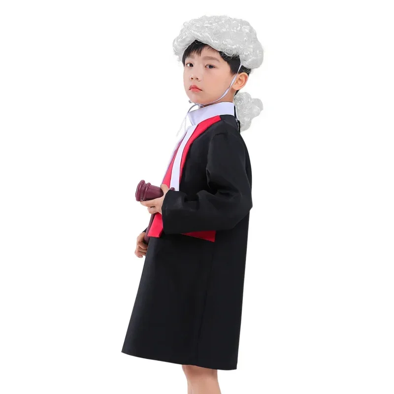 Boy Girls Children Kids Judge Costume Lawyer Wig Collar Gavel Accessory for Halloween Cosplay Party Favors