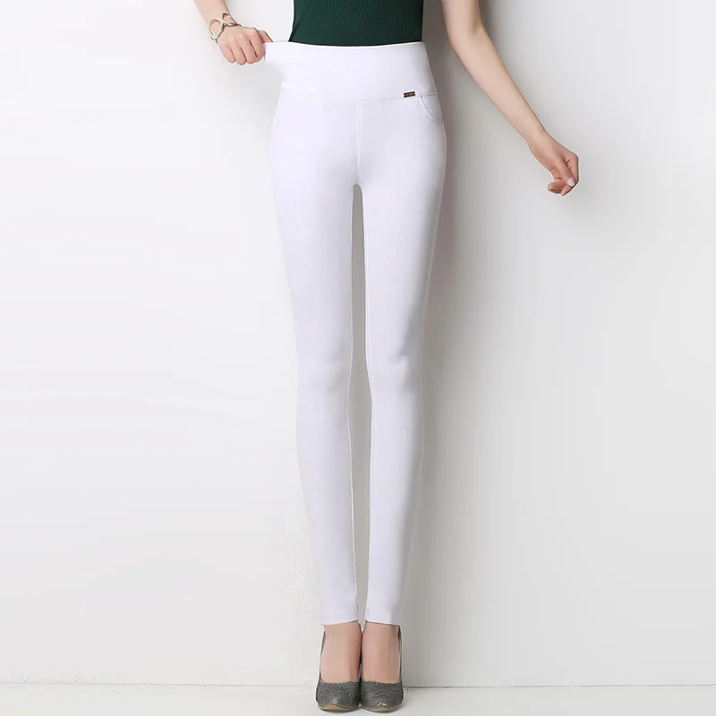 

High Waist White Leggings for Women Outer Wear Spring Elastic Slim Skinny Pencil Trousers Large Size 5xl 6xl Female Long Pants