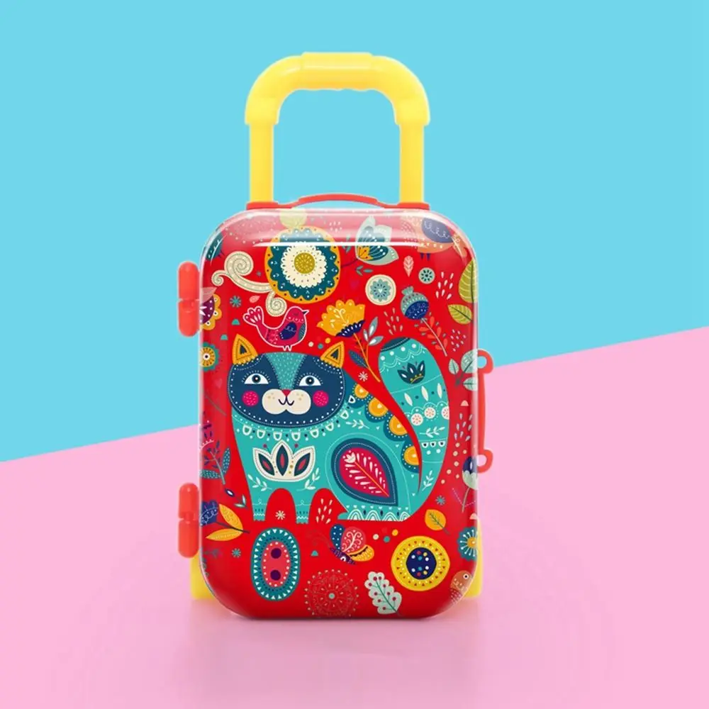 Mini Mini Trolley Case Model Cute Tinplate Animals Pattern Cartoon Piggy Bank Suitcase Color Printing Animals Suitcase Toy Home