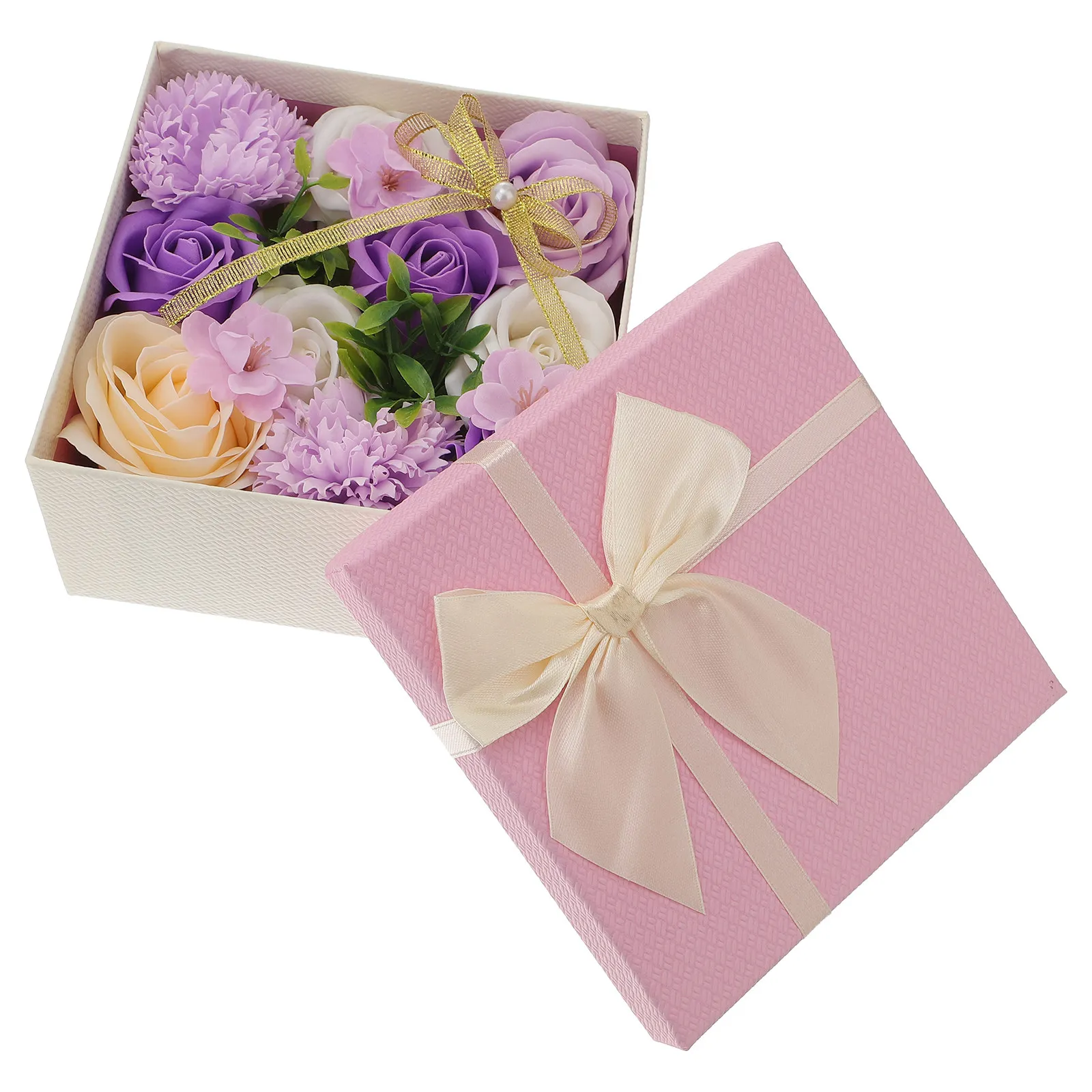 1Pcs Soap Rose Gift Box Square Beautiful Long-Lasting Artificial Soap Flower for Home Decoration Romantic Holiday Birthday Gift