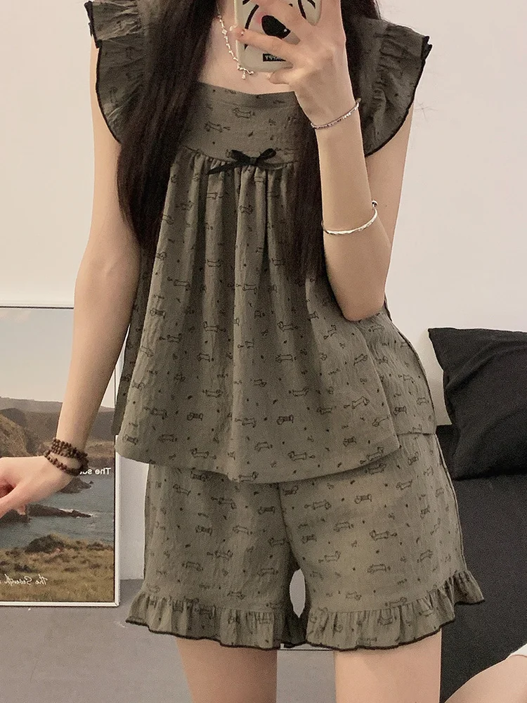 

Women's Comfortable Loose Spwear Set with Built-in Bra Pad Summer Home Clothes Two-piece Set Sweet Cute Sle ort Sve