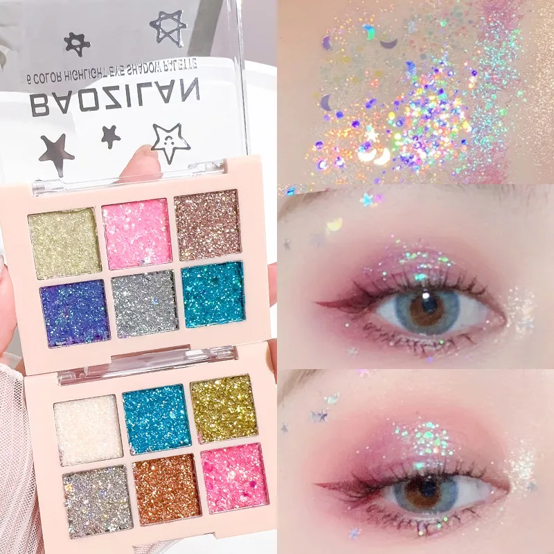 Petit disque de fard à barrage en diamant fin, 6 couleurs, paillettes brillantes, maquillage de scène